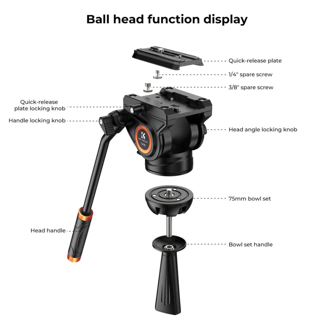 K&F Concept Aluminium Video tripod sa Fluidnom glavom 184cm 8kg KF09.121 - 3
